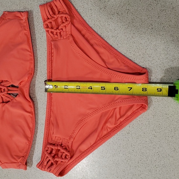 Becca Virtue M Janis Macrame High Neck in Coral Bikini Swim Top & Bottom - Picture 11 of 12